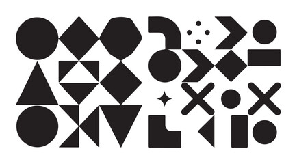 Contemporary abstract mural design with bold black geometric shapes and mosaic patterns. © VANU