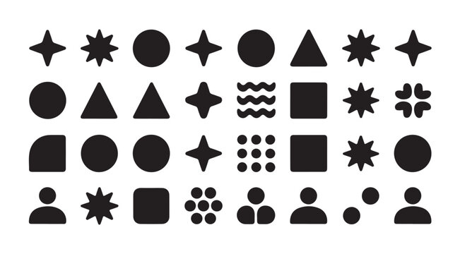 Abstract geometric shapes collection, basic minimalist forms set, modern graphic elements bundle.