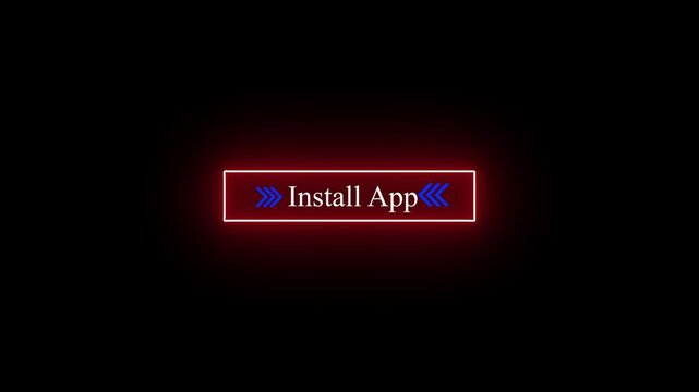glowing neon install button with animated arrows pointing inward 4k.
