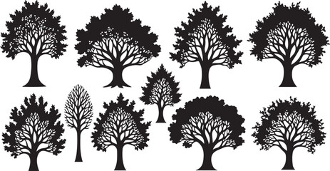 Fototapeta premium Collection of tree silhouettes in various styles
