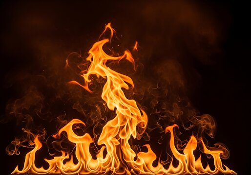 Vibrant orange and yellow flames dancing against a dark background, creating a fiery display.