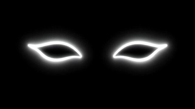 Glowing neon eyes outline on a dark black background for halloween or horror concept