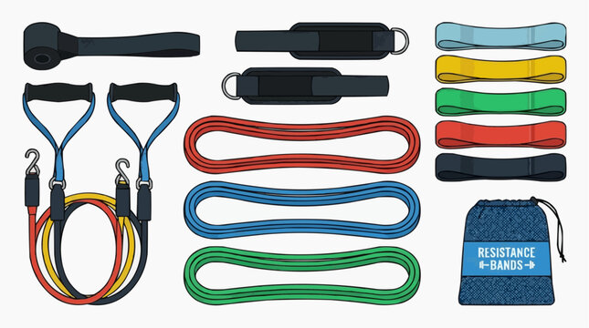 Exercise Band Equipment: A comprehensive set of resistance bands and accessories for a complete workout routine, showcasing the tools needed for strength training and fitness.