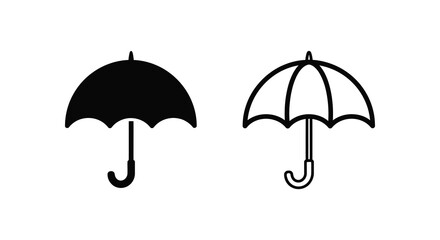 Fototapeta premium Umbrella icons black silhouette and outline style