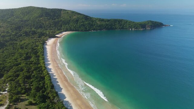 Aerial view of the beach of Lopes Mendes on the island of Ilha Grande in Brazil