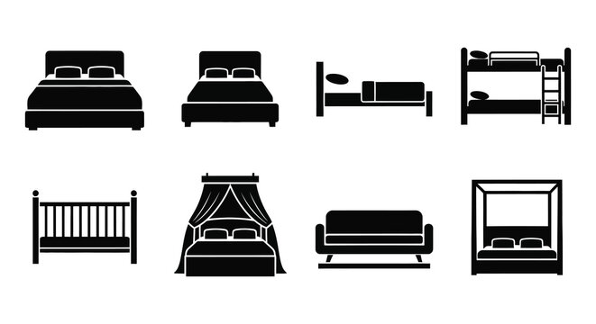 Variety of bed silhouettes on a white background silhouette