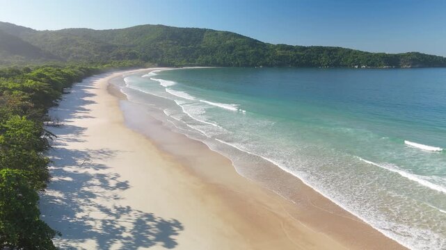 Aerial view of the beach of Lopes Mendes on the island of Ilha Grande in Brazil