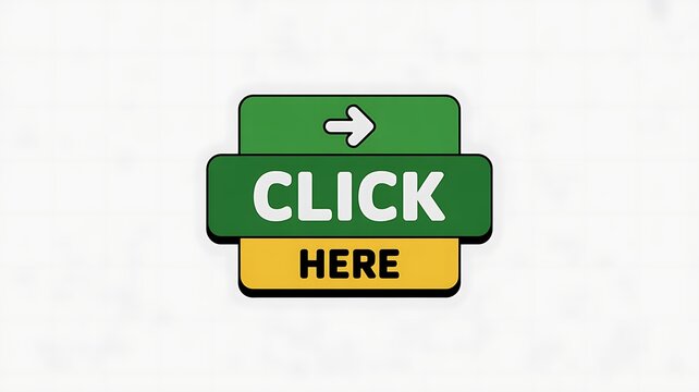 Green and yellow click here button, web navigation icon, call to action symbol, website interface element