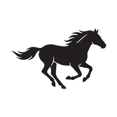 Obraz premium Galloping horse silhouette vector, black stallion running profile, wild mustang equine illustration, minimalist animal logo design element