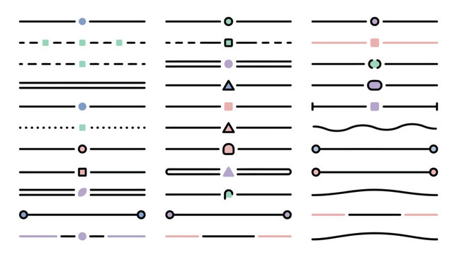 Set of decorative dividers and text separators with geometric shapes and lines