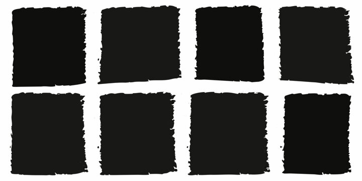 Black rectangular shapes a grid of rough edged silhouettes on white