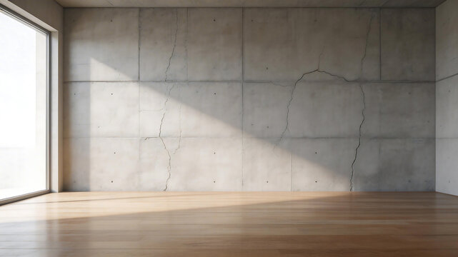Empty room with concrete wall and wooden floor ideal for sleek commercial backgrounds and title sequences