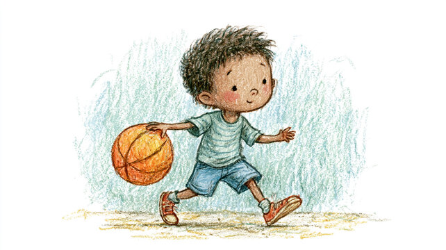 小さな男の子たちがバスケットボールで楽しく遊ぶ様子を描いた、やさしい雰囲気の児童向けイラスト作品、運動の楽しさと成長を感じる生活シーン、教育素材、未就学児向け、水彩イラスト、手描き、子ども、男の子、バスケットボール、ボール遊び、スポーツ、シュート、ミニバス、友達、兄弟、運動、成長、笑顔、かわいい、日常、人物、キッズ、遊び、教育、保育、児童、習い事、挿絵、絵本風、広告、ブログ、ストック素材、商用利用