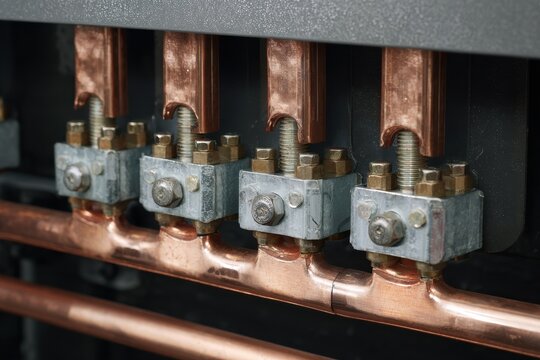 Industrial copper piping with mechanical connector blocks and threaded studs