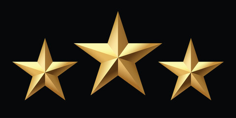Obraz premium Modern geometric golden star icon collection with metallic gradient effect. Elegant decorative symbols isolated on blackblack background. Ideal for branding, logos, certificates, holiday graphics, web