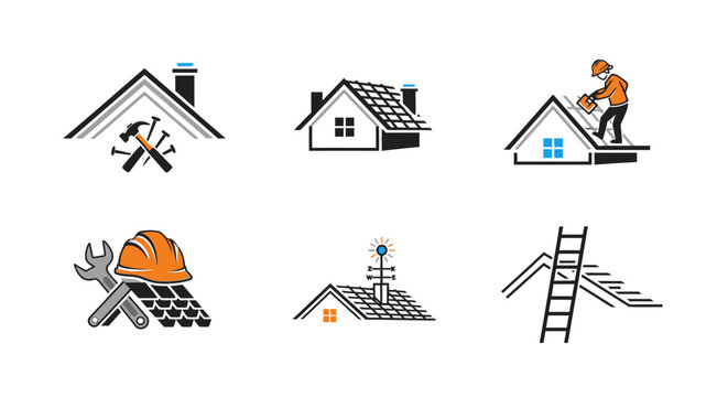 Roofing Construction and Repair Icons Set