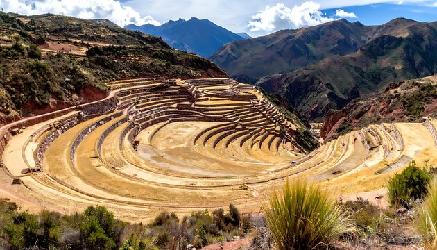 Ancient Inca agricultural terraces landscape Peru.