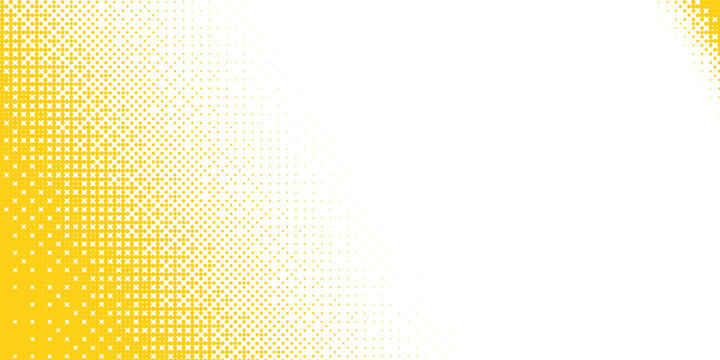 Yellow bitmap gradient texture. Fading pixelated 8 bit gradation pattern. Raster video game halfton patern. Repeating dotted dither halftone background. Vector vanishing comic pop art overlay backdrop