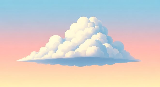 Fluffy white cloud in a pastel sunset sky illustration
