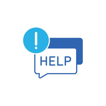 urgent request icon with help speech bubble and exclamation mark, on a clean background.