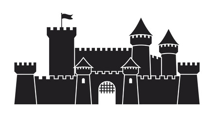 Medieval castle silhouette on a white background © asma