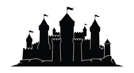 Medieval castle silhouette against a white background © asma