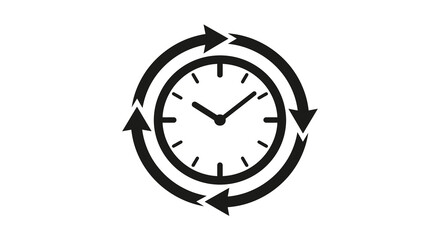 Fototapeta premium Clock with circular arrows time concept black silhouette