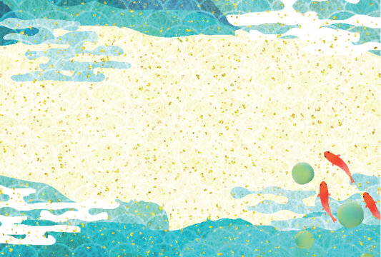 Elegant Japanese Style Summer Background with Carp and Water Patterns