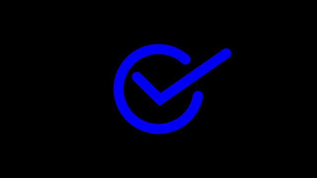 Blue checkmark appearing inside circle motion graphic.