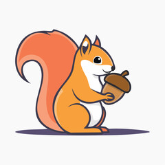 Obraz premium Cute cartoon squirrel holding an acorn