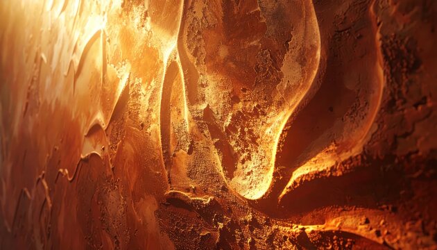 Close-up of Illuminated Stalactites and Stalagmites in a Cave.