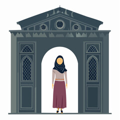 Fototapeta premium Woman in Hijab Standing in an Archway