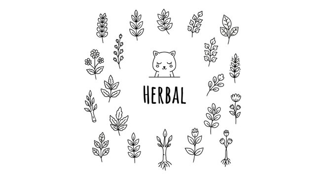 Herbal plants and leaves illustration.