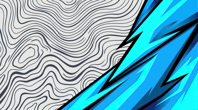 Blue lightning pattern with gray topographic background design.