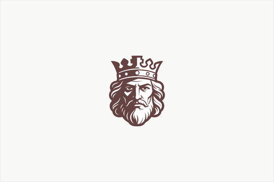 Vintage king mascot logo with crown and beard, royal medieval character illustration isolated on clean background for branding, emblem, tattoo, and luxury design. Vector illustration.
