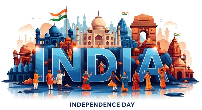 Happy india independence day celebrations with cultural heritage and iconic landmarks