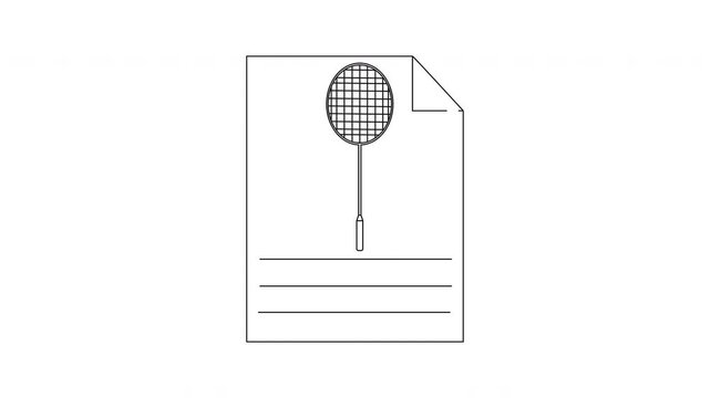 Badminton Racket Icon on Document Paper with Lines.