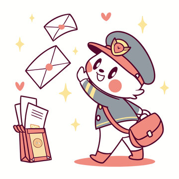 Cute postal worker with mail bag and love letters.