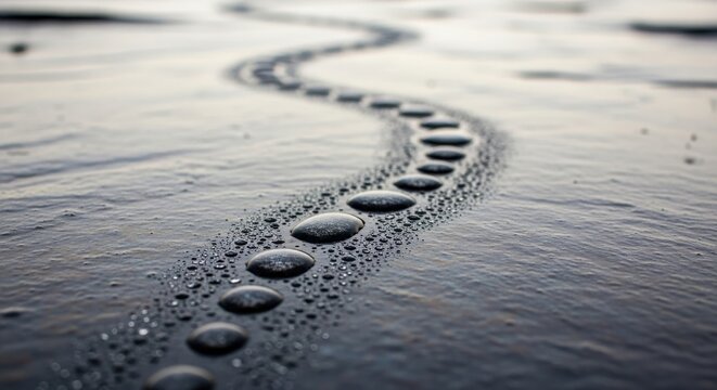 Stepping Stones on Wet Surface with Dew Drops