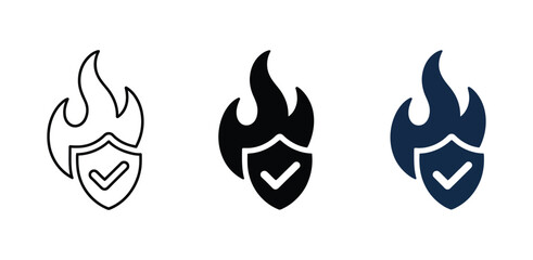 Cybersecurity flame illustration, modern fire shield icon with secure check symbol and bold minimal design, suitable for technology branding and protection graphics. © Vector Creator
