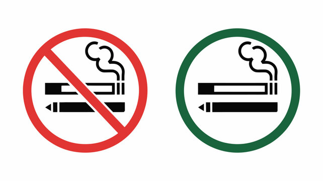 Cigarette restriction illustration, No smoking sign icon,modern smoking policy icons featuring prohibition and permission signs, suitable for healthcare, public spaces, and safety graphics.