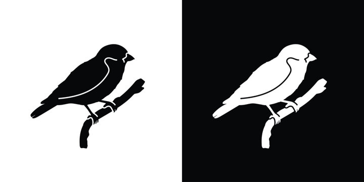 Sparrow icon vector, house sparrow silhouette, black and white silhouette, flat solid logo, bird symbol, isolated, invert color design
