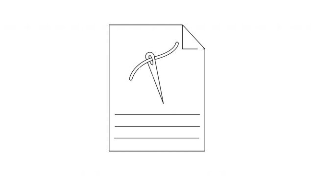 Simple Line Art Icon of Needle and Thread on Paper.