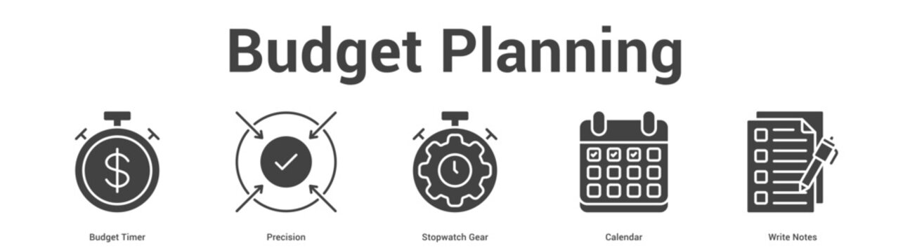 Budget Planning web banner icon set vector illustration concept for business with icon of Budget Timer, Precision, Stopwatch Gear, Calend.