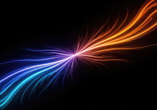 Vibrant energy flow dispersing across a dark field, creating spectral patterns and gradients suitable for scientific or technological designs, Abstract, modern, physics