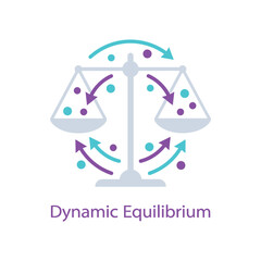 Fototapeta premium Dynamic equilibrium icon, balancing scale with motion arrows, homeostasis workshop, organizational balance session, adaptive systems training, stability thinking, vector illustration