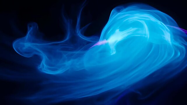 Abstract wave colourful vibrant flowing blue smoke fluid background with smooth motion and luminous blue and purple light, black backdrop with blue magenta glow and abstract wave colour flow