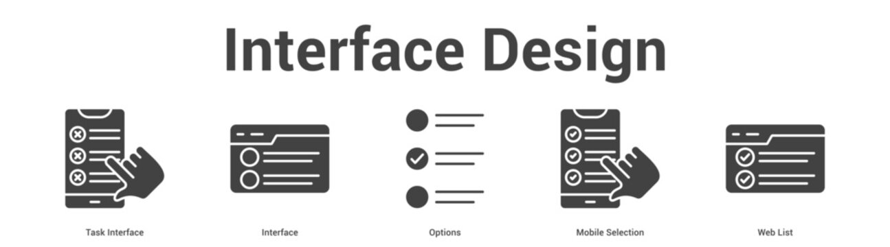 Interface Design web banner icon set vector illustration concept for business with icon of Task Interface, Interface, Options, Mobile Selecti.
