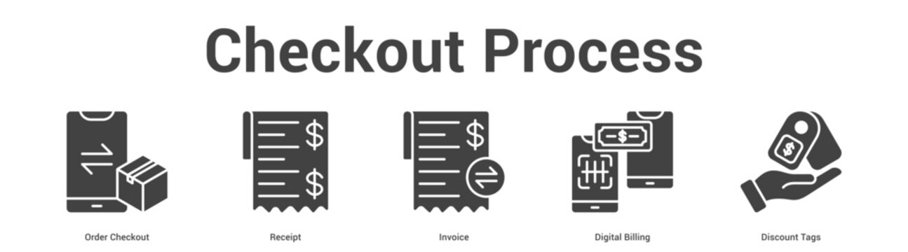 Checkout Process web banner icon set vector illustration concept for business with icon of Order Checkout, Receipt, Invoice, Digital Billi.