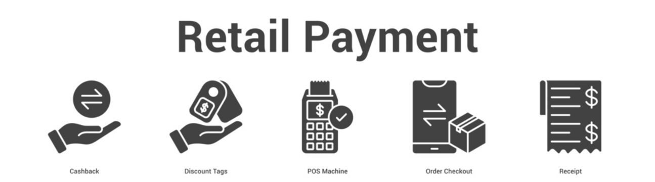 Retail Payment web banner icon set vector illustration concept for business with icon of Cashback, Discount Tags, POS Machine, Or.